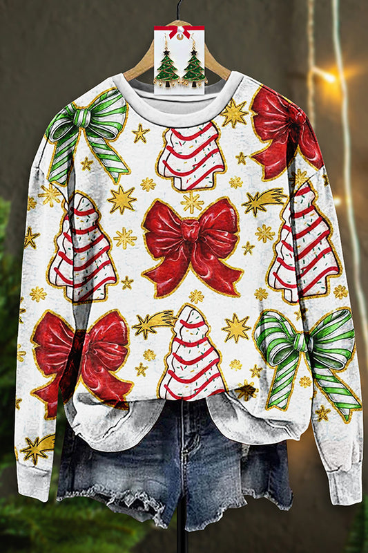 Pretty Christmas Tree Bow Print Sweatshirt