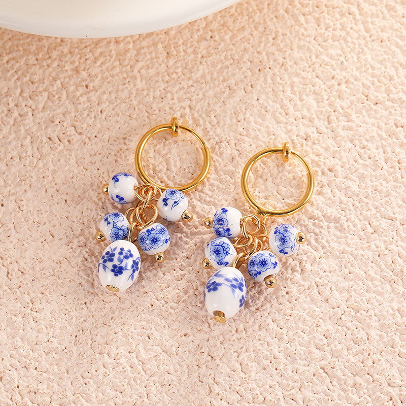 Vintage Blue And White Porcelain Earrings