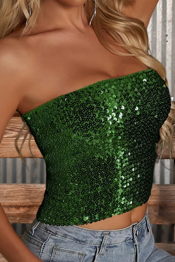 Sexy Solid Sequin Tube Top