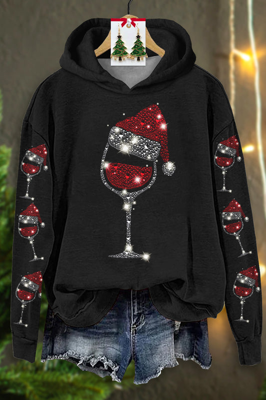 Classic Christmas Wine Glass Print Hoodie