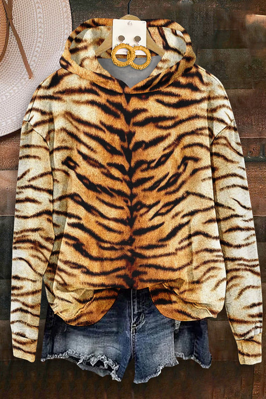 Vintage Tiger Print Long Sleeve Hoodie