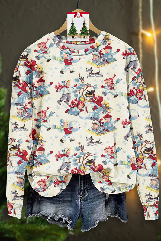 Casual Christmas Print Long Sleeve Top