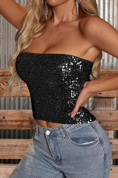 Sexy Solid Sequin Tube Top