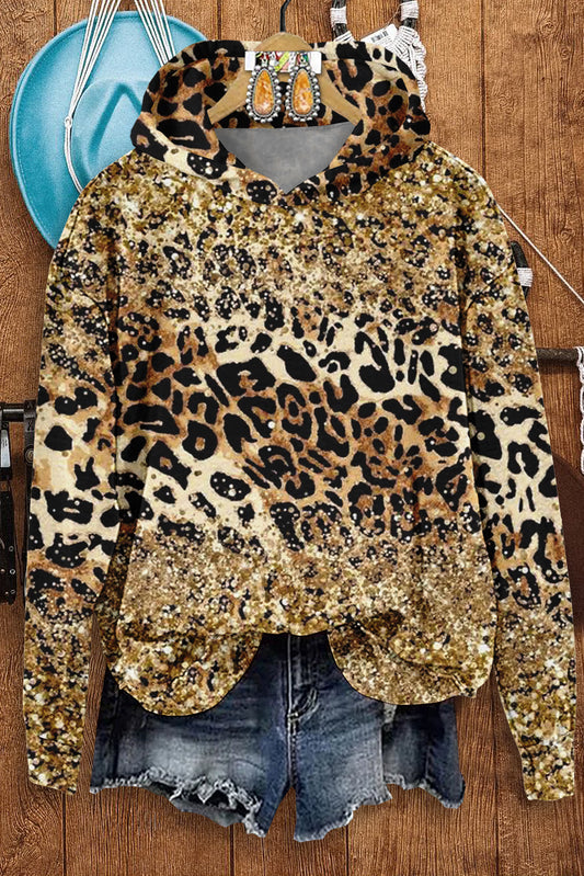 Vintage Leopard Print Long Sleeve Hoodie