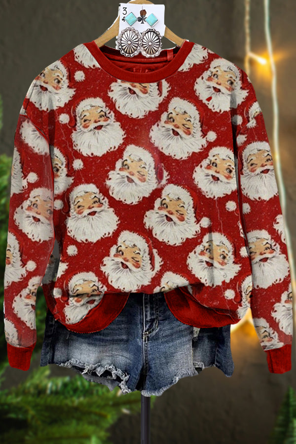 Casual Contrast Color Santa Print Sweatshirt