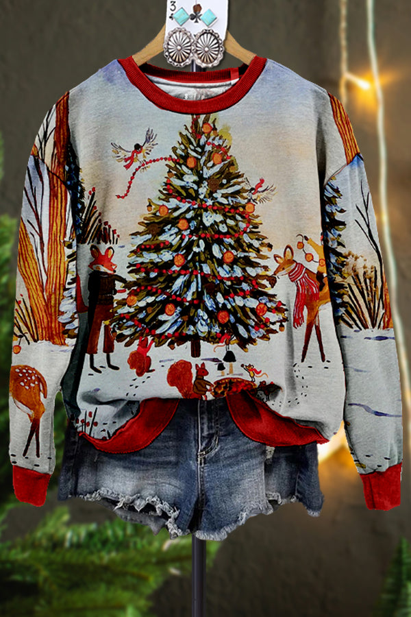 Retro Contrast Color Christmas Sweatshirt