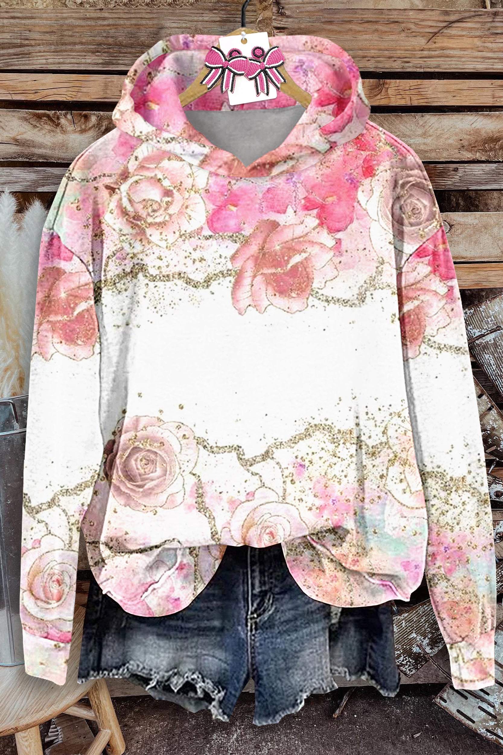 Casual Floral Print Long Sleeve Hoodie