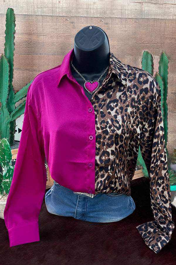 Vintage Leopard Print Patchwork Shirt