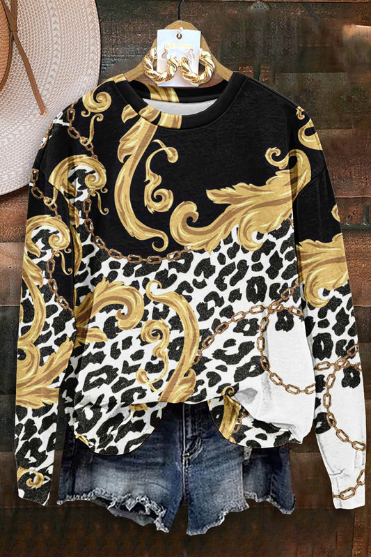 Vintage Leopard Print Long Sleeve Top