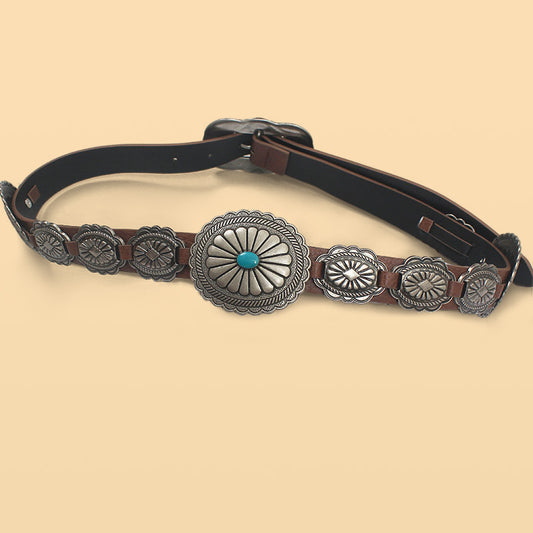 Retro Western Cowboy Turquoise Heavy Engraved Belt