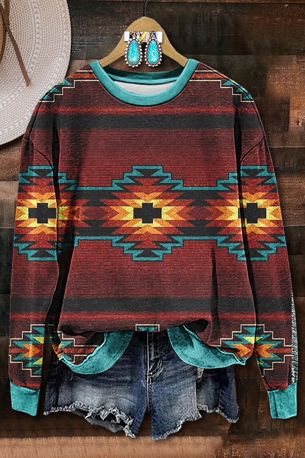 Contrast Color Aztec Printed Sweatshirt