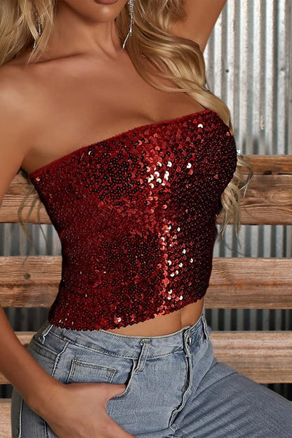 Sexy Solid Sequin Tube Top