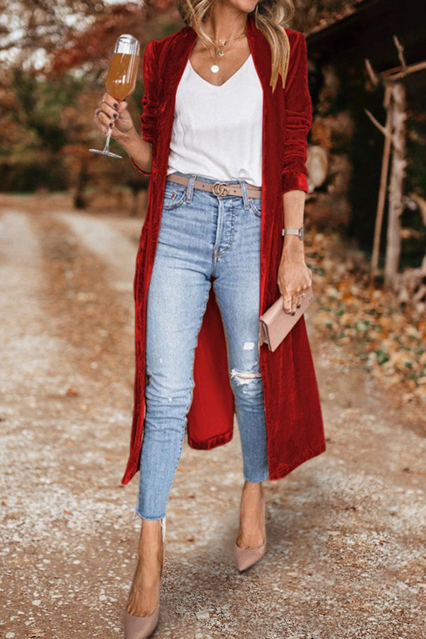 Vintage Velvet Long Sleeve Duster