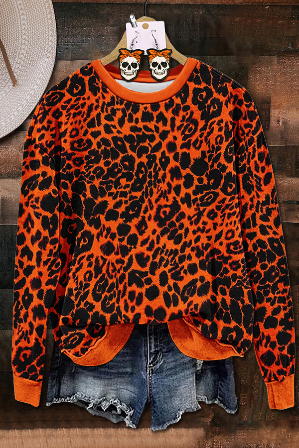 Orange Leopard Print Sweatshirt