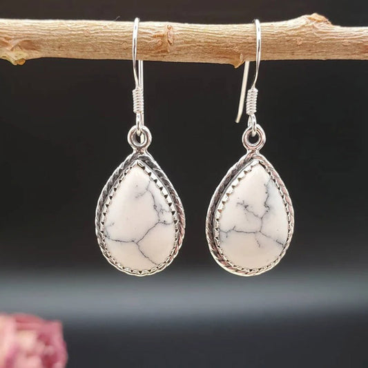 Vintage White Turquoise Silver Tear Drop Earrings