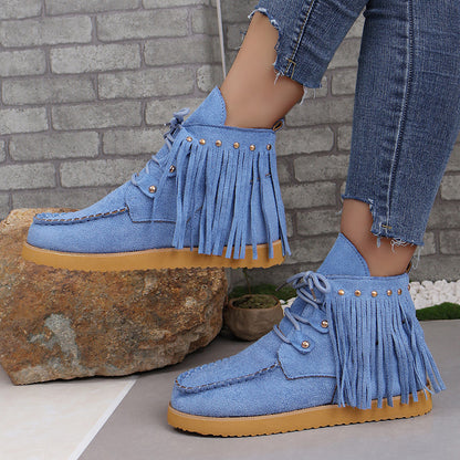 Fringed Lace-up Suede Boots