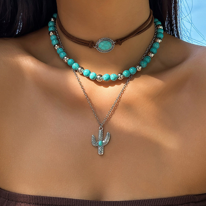 Vintage Western Cowboy Turquoise Beaded Necklace