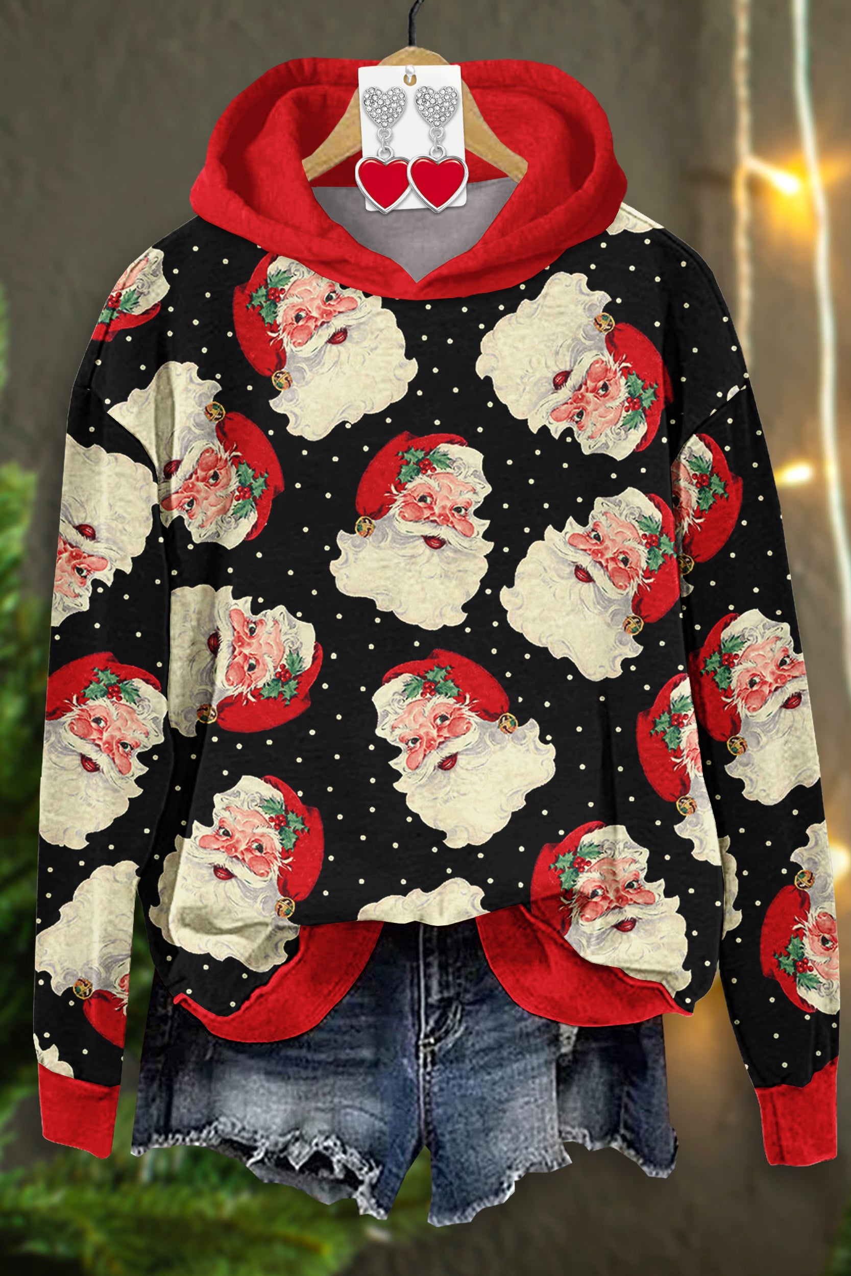 Classic Christmas Santa Claus Print Hoodie