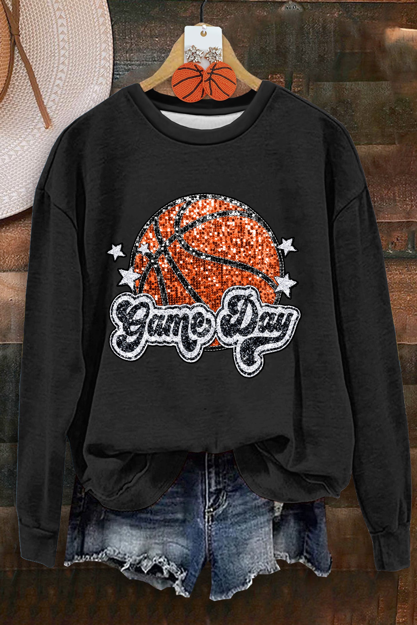 Basketball Game Day Print Long Sleeve Top