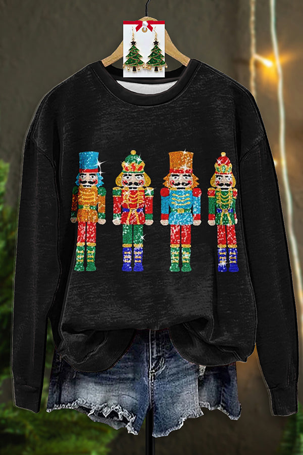 Shiny Nutcracker Sequin Print Sweatshirt