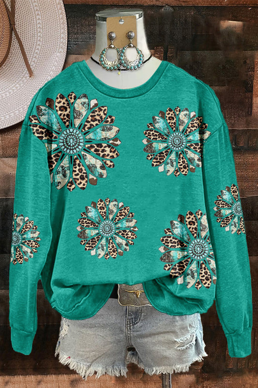 Western Leopard Flowers Print Sweatshirt