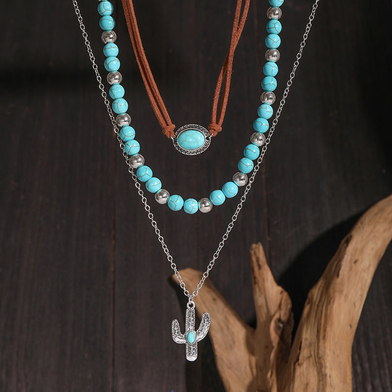 Vintage Western Cowboy Turquoise Beaded Necklace