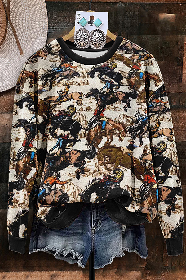 Vintage Western Rodeo Print Sweatshirt