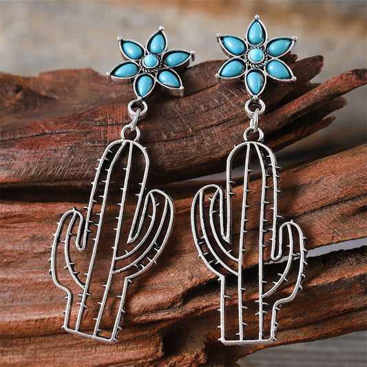 Hollow Cactus Turquoise Earrings