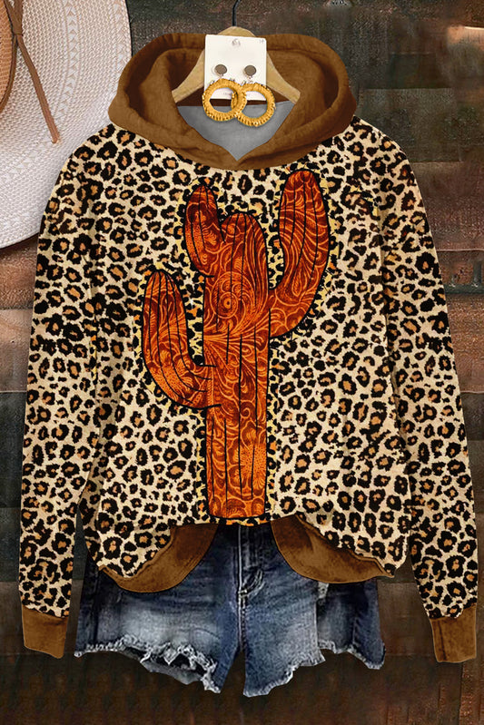 Vintage Cactus Leopard Print Hoodie