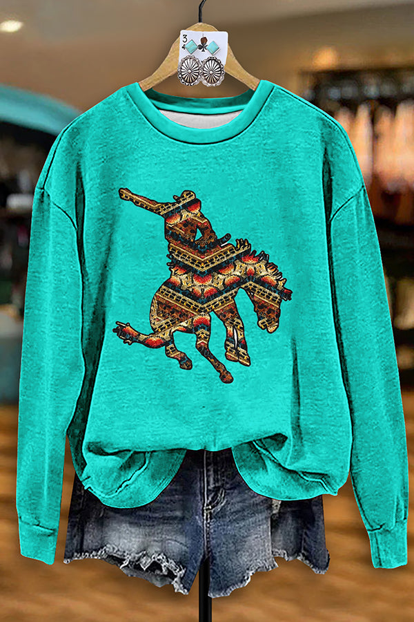 Vintage Western Aztec Rodeo Print Sweatshirt