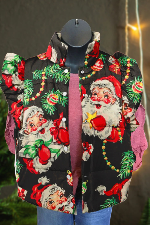 Christmas Santa Claus Print Ruffle Vest