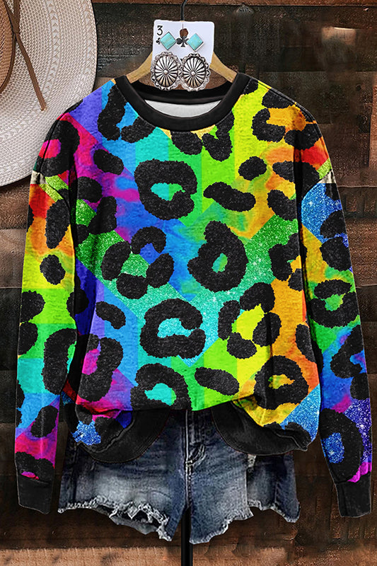 Shiny Gradient Leopard Print Sweatshirt