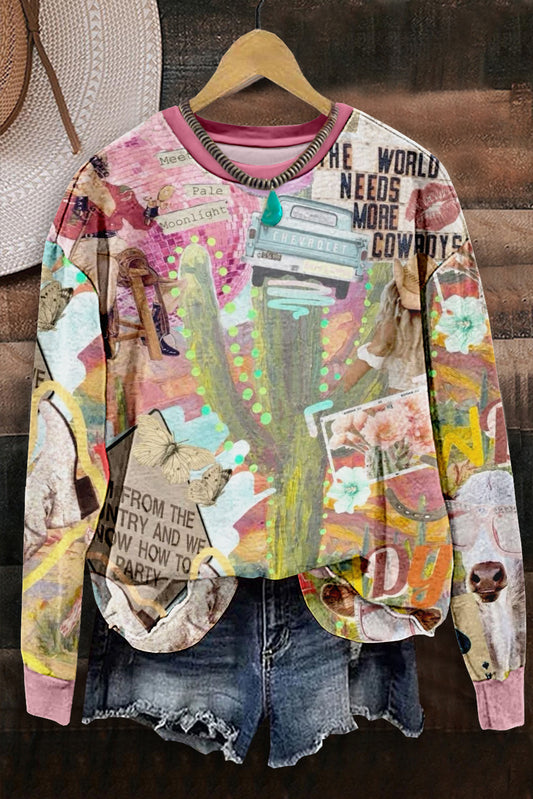 Vintage Western Aesthetic Printed Sweatshirt