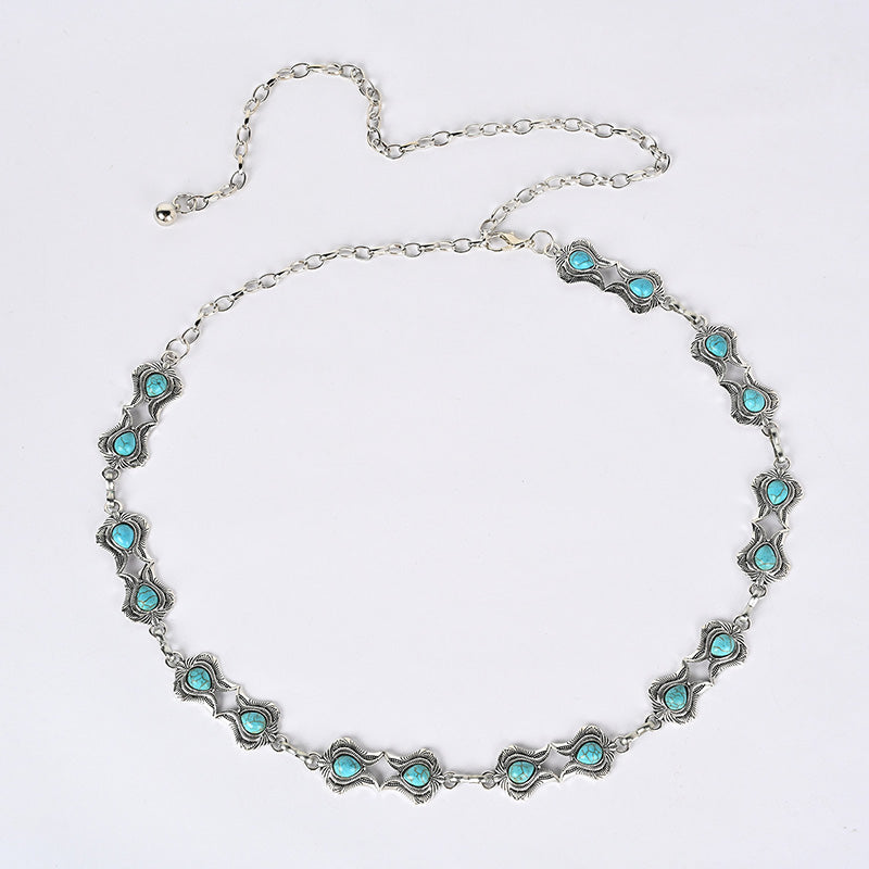 Antiqued Metal Turquoise Waist Chain