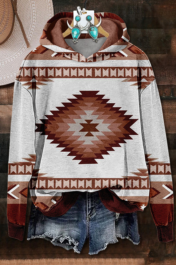 Western Aztec Printed Hooded Sweatshirt