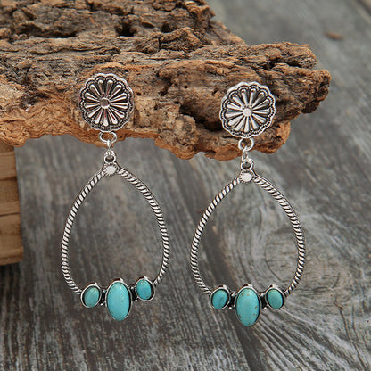 Chic Daisy Cutout Teardrop Turquoise Earrings