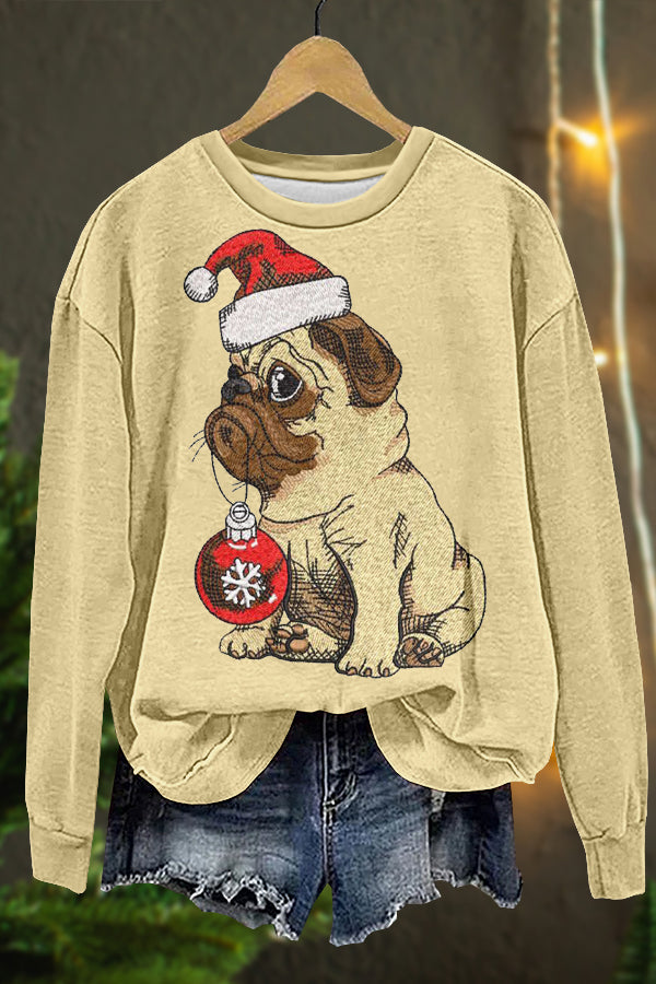 Cute Christmas Bulldog Print Sweatshirt