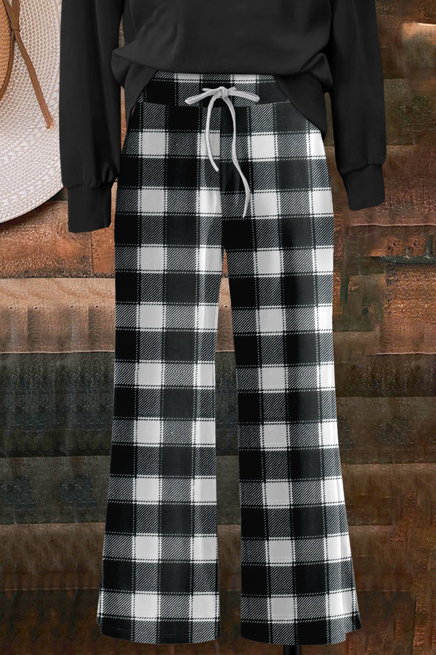 Classic Plaid Print Wide Pants