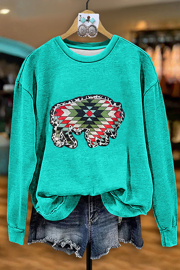 Retro Western Aztec Horse Print Sweatshirt