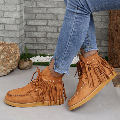 Fringed Lace-up Suede Boots