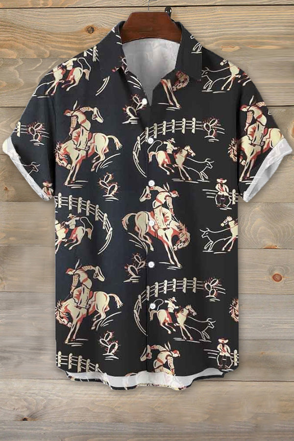 Men's Retro Print Short Sleeve Shirt