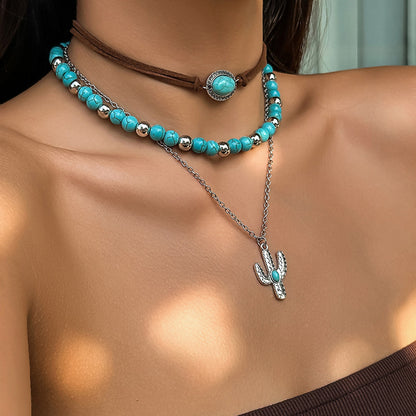 Vintage Western Cowboy Turquoise Beaded Necklace