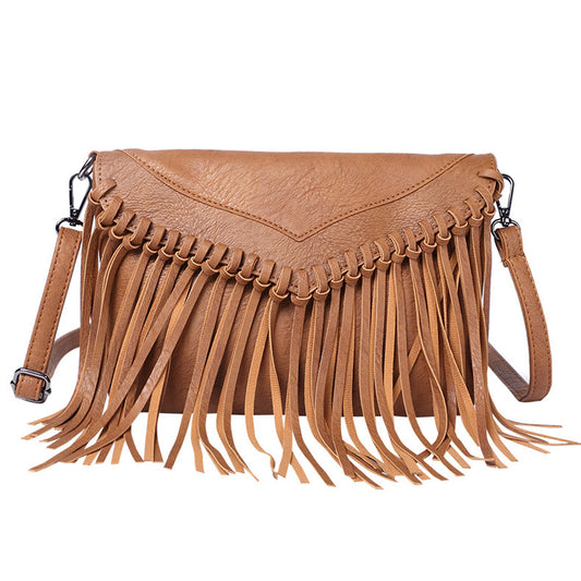 Solid Color Envelope Tassel Crossbody Bag