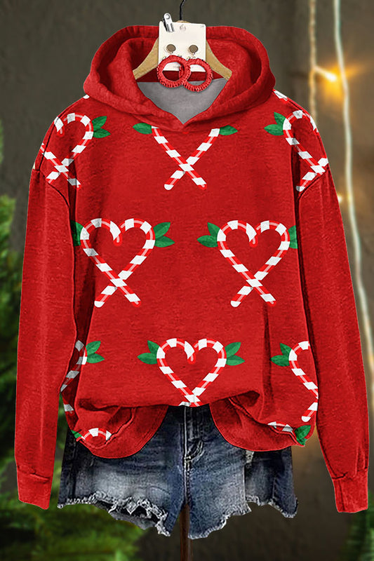 Christmas Candy Cane Print Hoodie