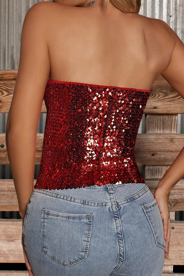 Sexy Solid Sequin Tube Top