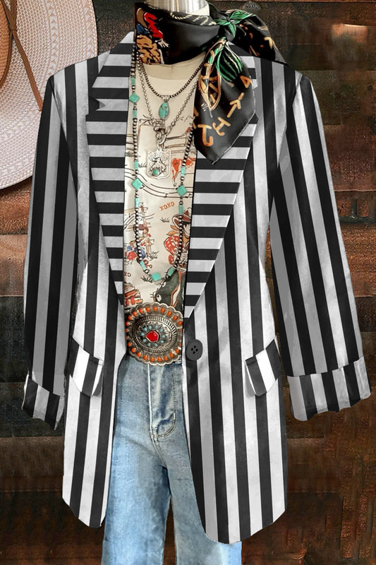 Classic Stripe Print Long Sleeve Jacket