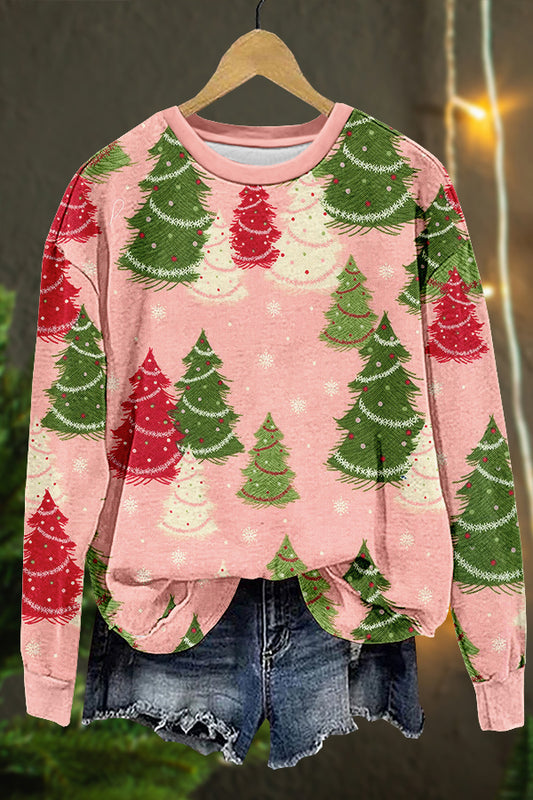 Sweet Christmas Trees Print Sweatshirt