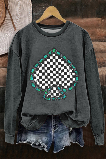 Retro Rodeo Western Checkered Print Sweatshirt