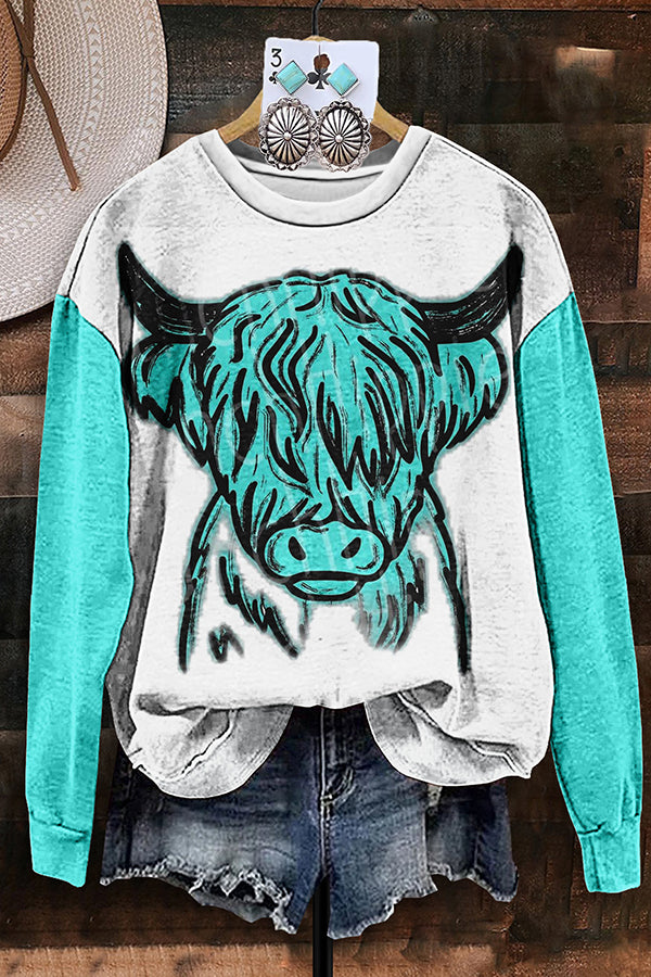 Vintage Western Cow Print Sweatshirt