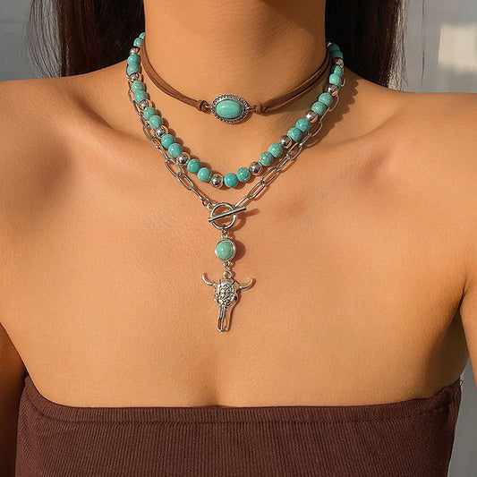 Vintage Western Cowboy Turquoise Beaded Necklace